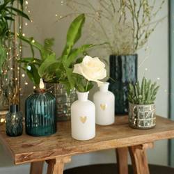 Glas Flasche Herz weiss D02/05cm H10cm 