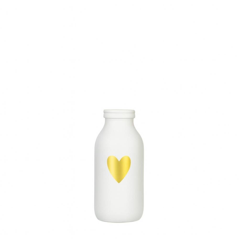 Glas Flasche Herz weiss D02/05cm H10cm 