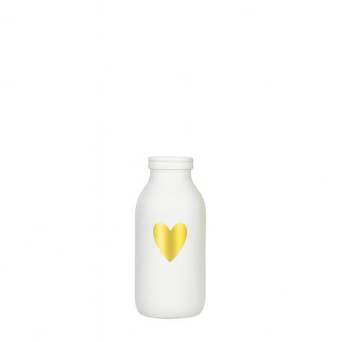 Glas Flasche Herz weiss D02/05cm H10cm 