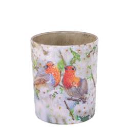 Glas Teelicht April Vogel weiss 08x09x09cm