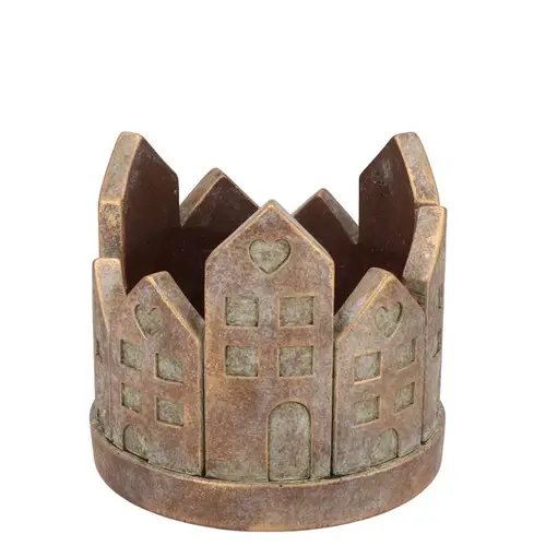 Beton Kerzenhalter Haus gold 09x09x08cm