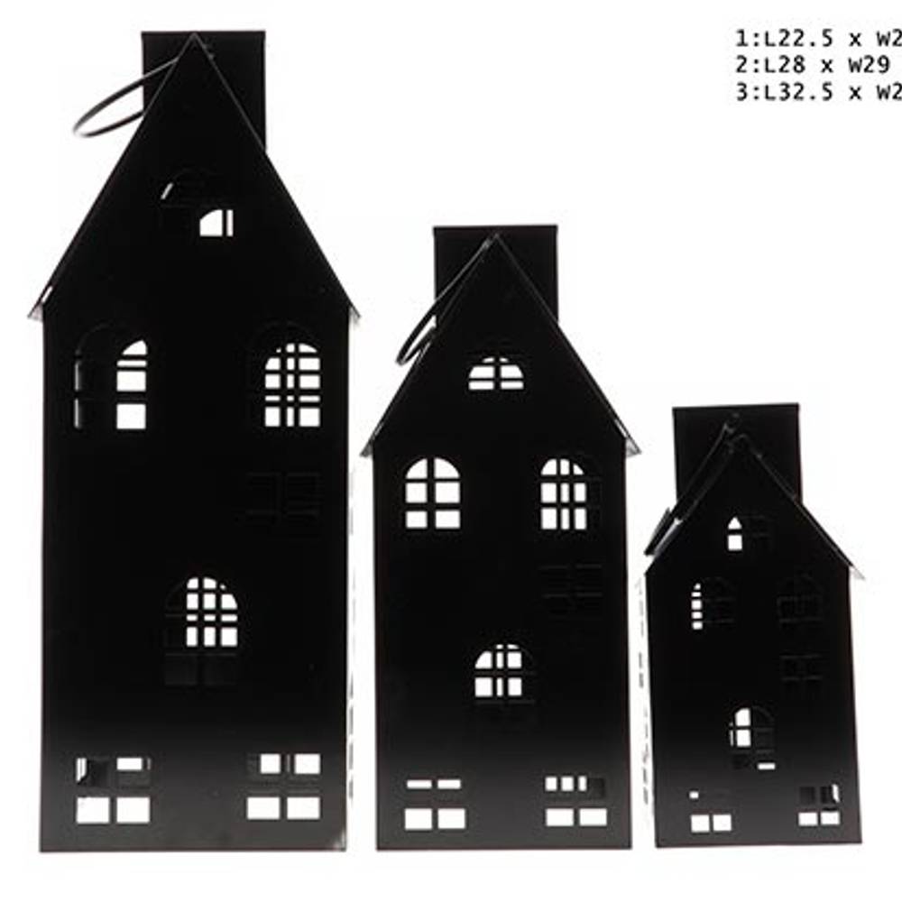 Laterne Haus 3/Set schwarz D34cm H84.5cm