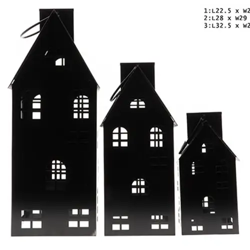 Laterne Haus 3/Set schwarz D34cm H84.5cm