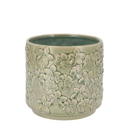Keramik Übertopf Liv Blumen grün 12x12x11cm