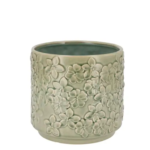 Keramik Übertopf Liv Blumen grün 12x12x11cm