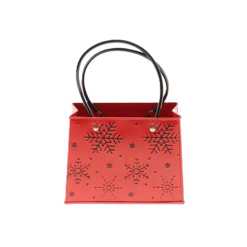 Übertopf Tasche Schneeflocke rot 16x17x14cm