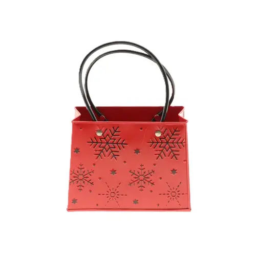 Übertopf Tasche Schneeflocke rot 16x17x14cm