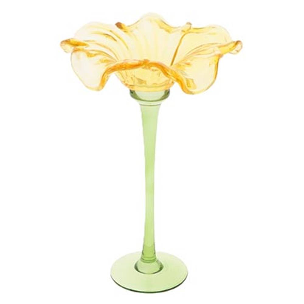 Glas Teelicht Blume gelb D16.5cm H24.5cm