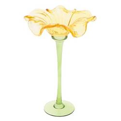 Glas Teelicht Blume gelb D16.5cm H24.5cm