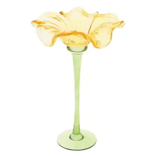 Glas Teelicht Blume gelb D16.5cm H24.5cm