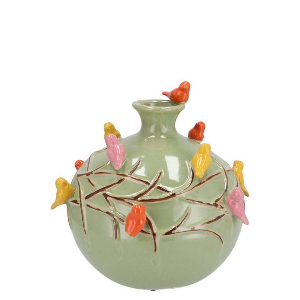 Keramik Vase Vogel Globe Pistache grün 14x14x14cm
