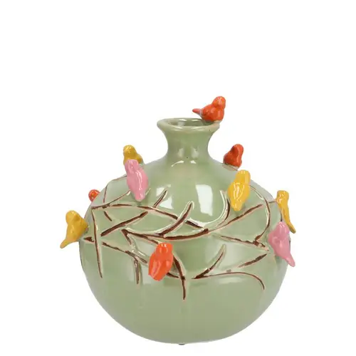 Keramik Vase Vogel Globe Pistache grün 14x14x14cm