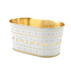 Zink Übertopf Osna weiss/gold 22.5x13.5x11cm