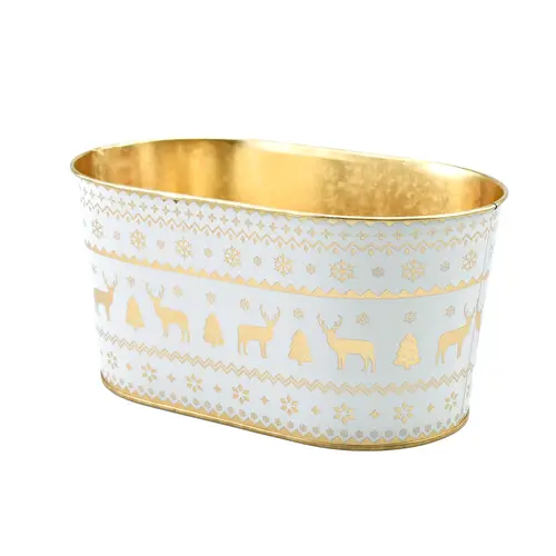 Zink Übertopf Osna weiss/gold 22.5x13.5x11cm