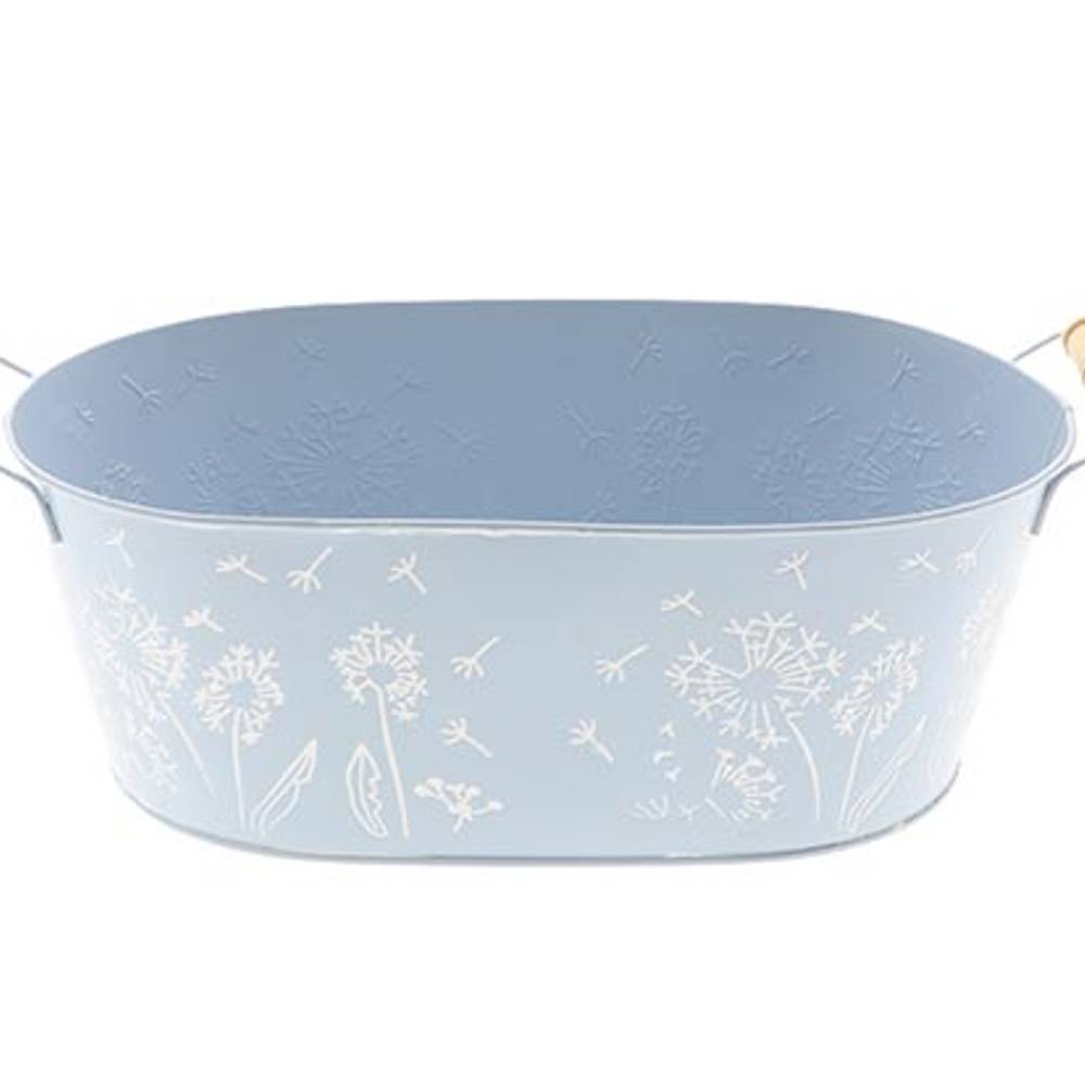 Zink Schale Blume +Henkel blau D30cm H11.5cm