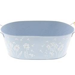 Zink Schale Blume +Henkel blau D30cm H11.5cm