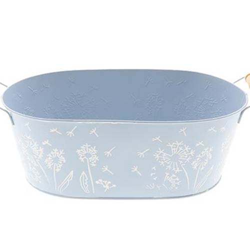 Zink Schale Blume +Henkel blau D30cm H11.5cm