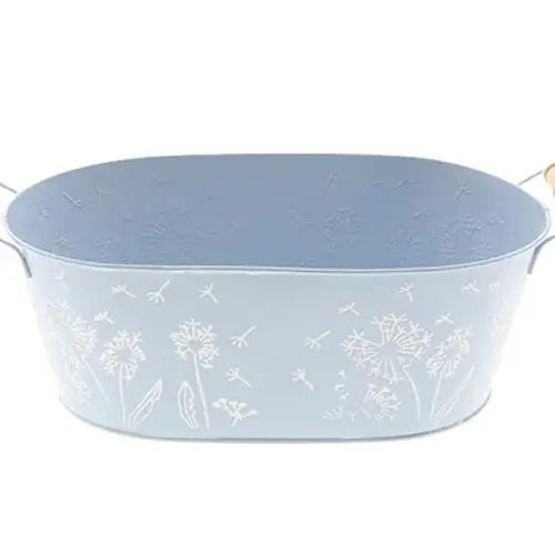 Zink Schale Blume +Henkel blau D30cm H11.5cm