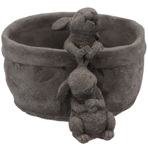Übertopf Stein Hase verbergen grau 20x18x14cm-