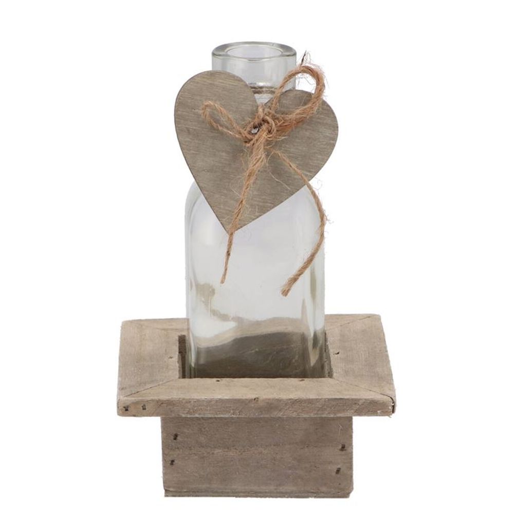 Glas Behälter Holz grau mit Herz D10cm H16cm