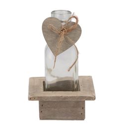 Glas Behälter Holz grau mit Herz D10cm H16cm