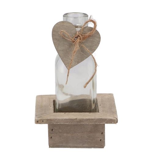 Glas Behälter Holz grau mit Herz D10cm H16cm