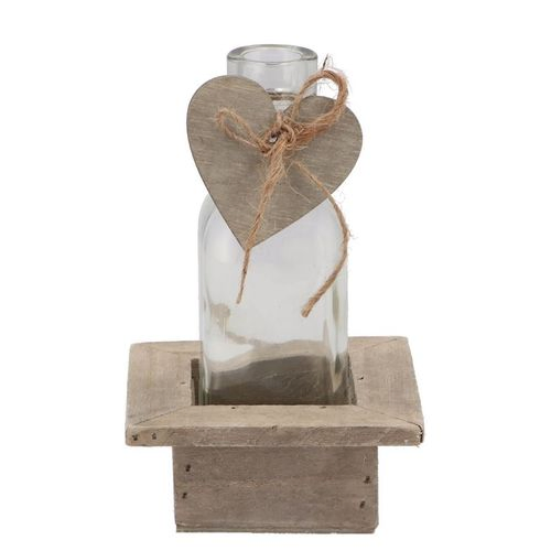 Glas Behälter Holz grau mit Herz D10cm H16cm
