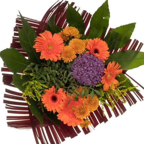 Strauss Halter orange mix/dunkel grün 13Stiele 30cm
