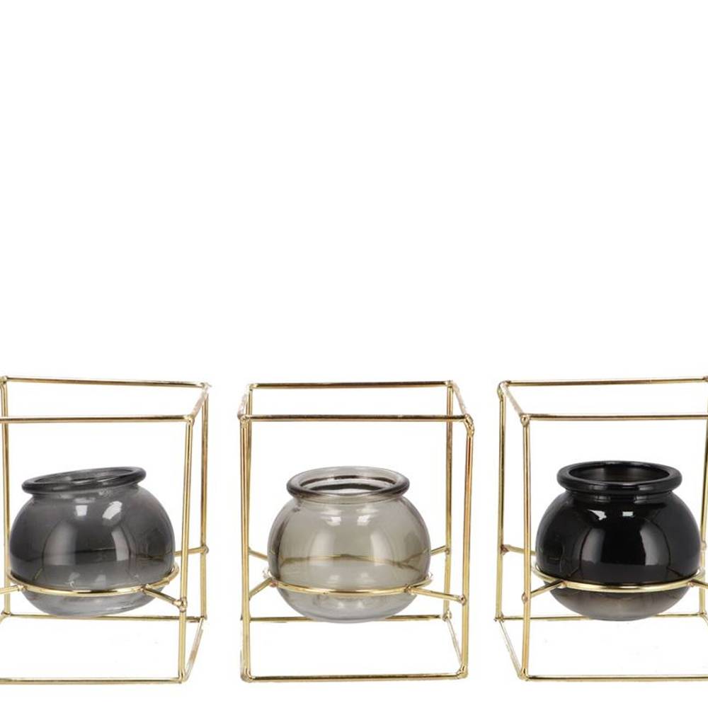 Glas Vase Polly Metall Reck mix grau 11x11x13cm