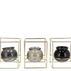 Glas Vase Polly Metall Reck mix grau 11x11x13cm