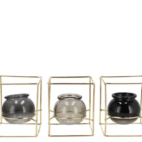 Glas Vase Polly Metall Reck mix grau 11x11x13cm