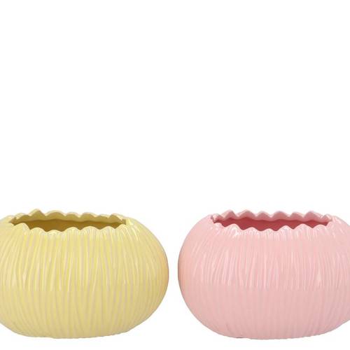 Keramik Übertopf Ella Oval mix rosa/gelb 19x14x11cm