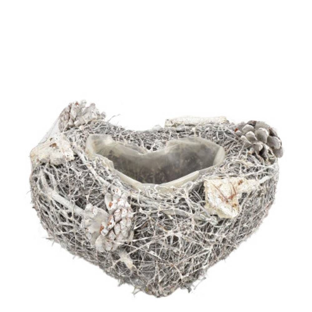 Übertopf Mühlenbeckia Herz gebleicht D20cm H07cm