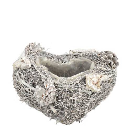 Übertopf Mühlenbeckia Herz gebleicht D20cm H07cm
