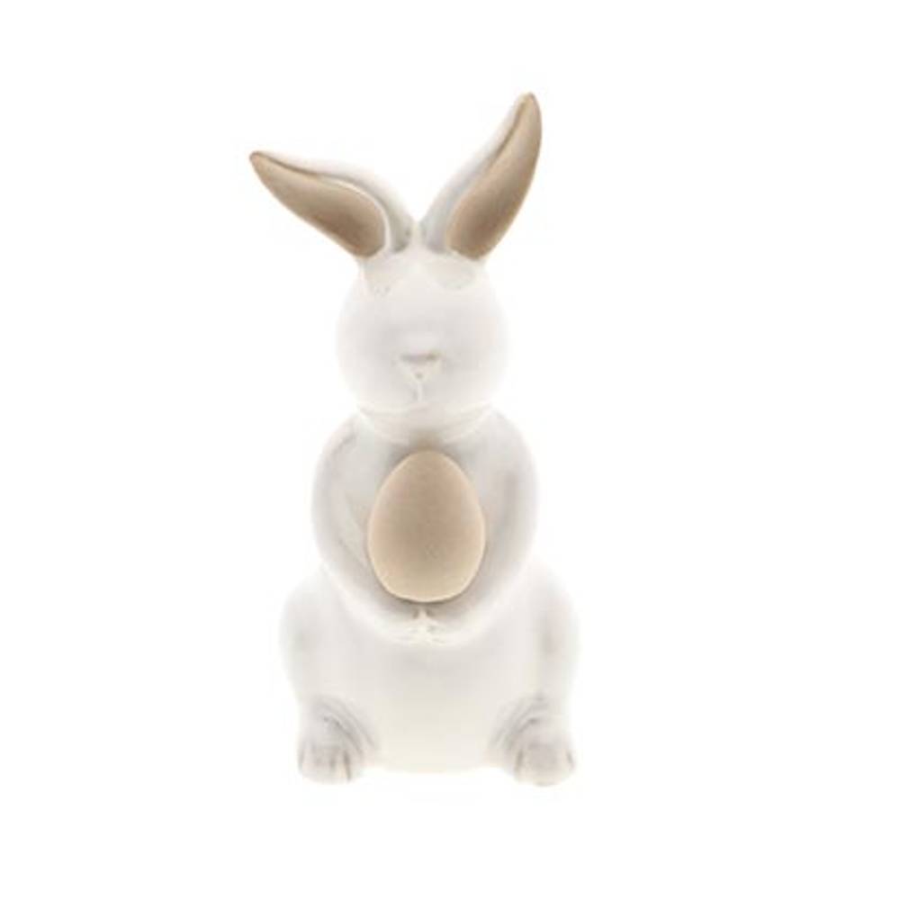 Osterhase mit Ei weiss D11cm H21cm