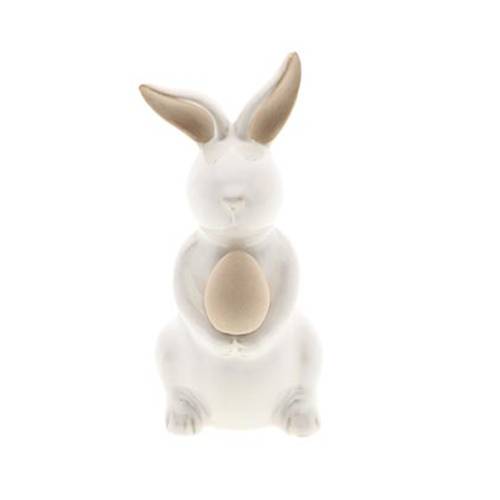 Osterhase mit Ei weiss D11cm H21cm