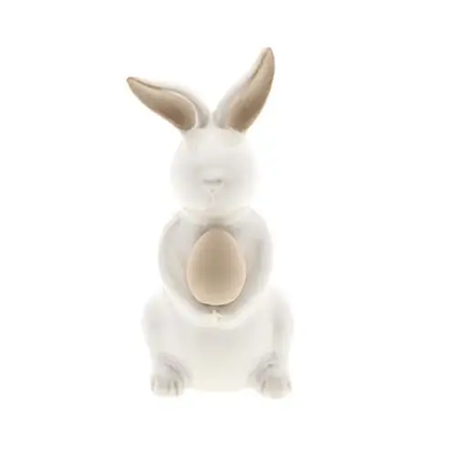 Osterhase mit Ei weiss D11cm H21cm
