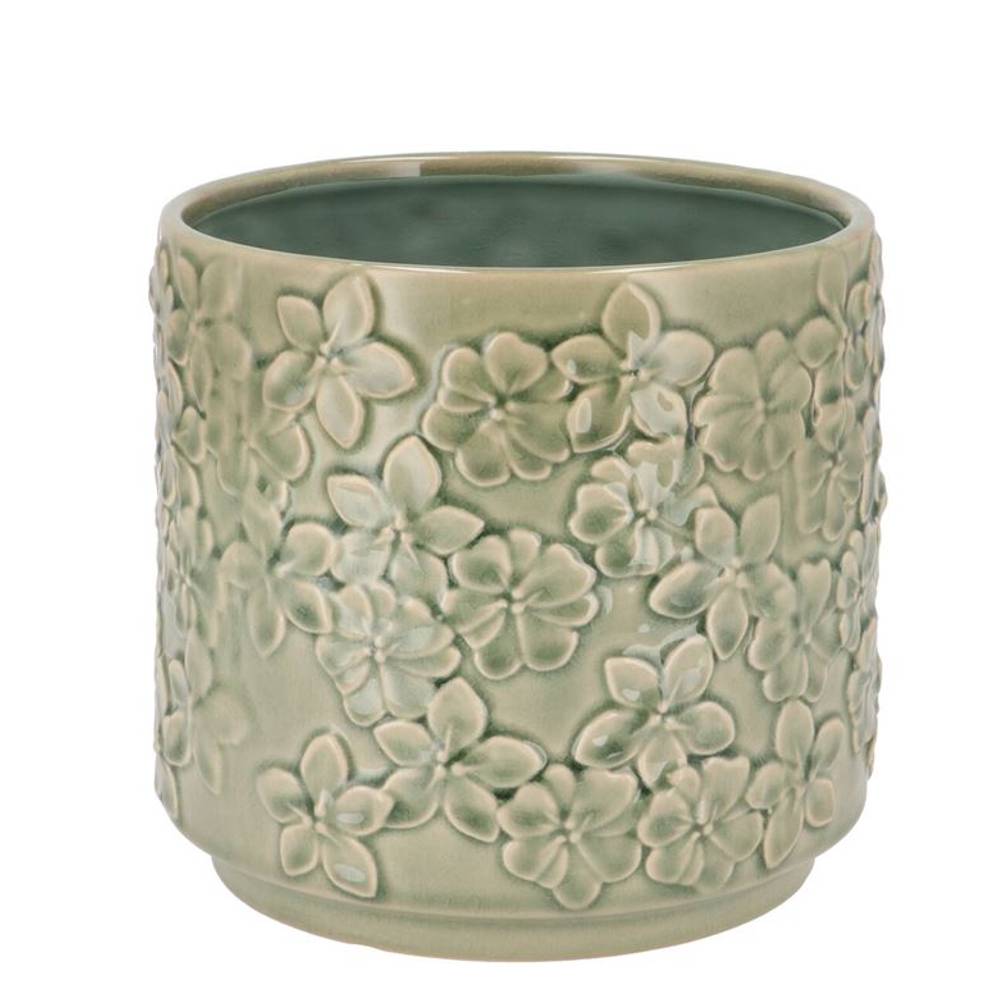 Keramik Übertopf Liv Blumen grün 17x17x16cm