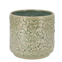 Keramik Übertopf Liv Blumen grün 17x17x16cm