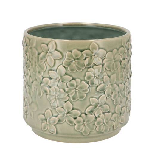 Keramik Übertopf Liv Blumen grün 17x17x16cm