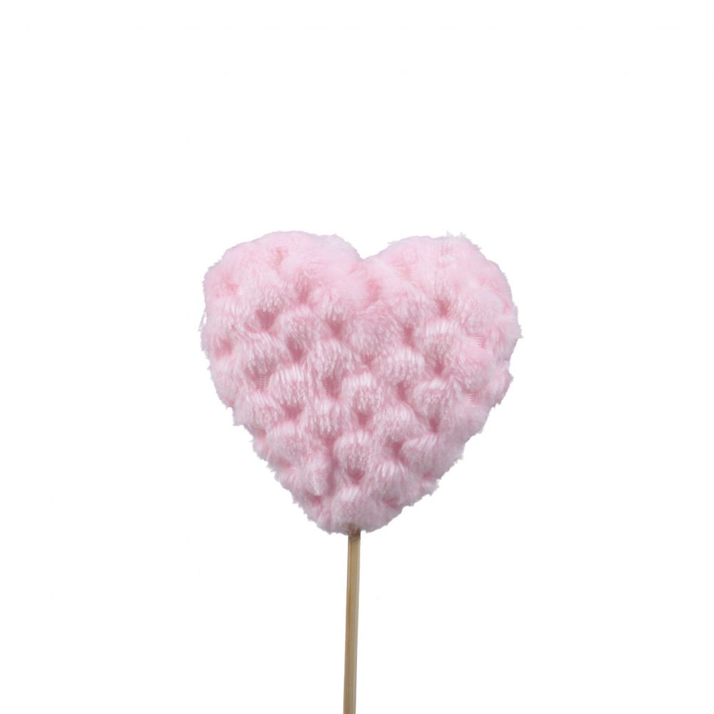 Herz auf Stab Stoff rosa D07cm L20cm