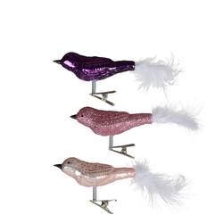 Vogel Glas auf Clip mix rosa 08cm