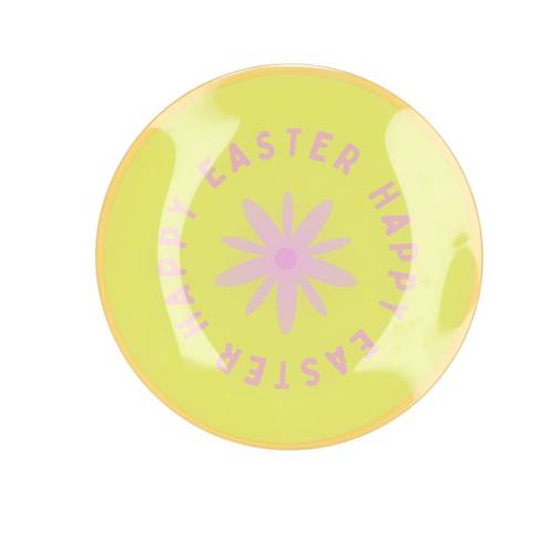 Teller Rund Happy Easter gelb 18x18x20cm