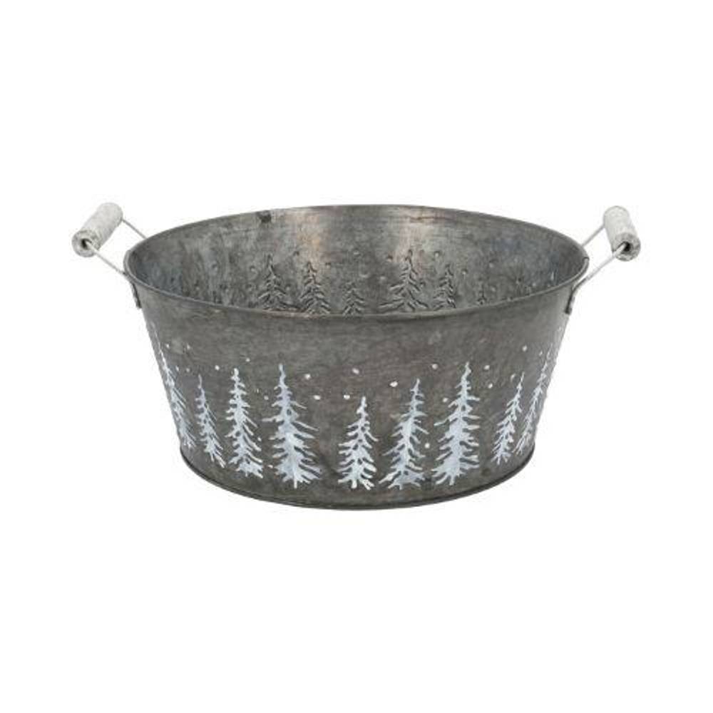Zink Schale +Henkel Baum grau D25cm H11cm
