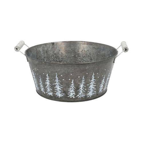 Zink Schale +Henkel Baum grau D25cm H11cm