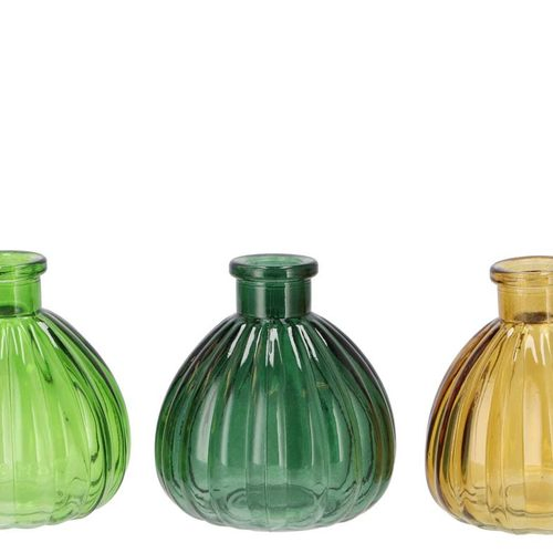 Glas Flasche Karakum grün mix D09cm H10cm