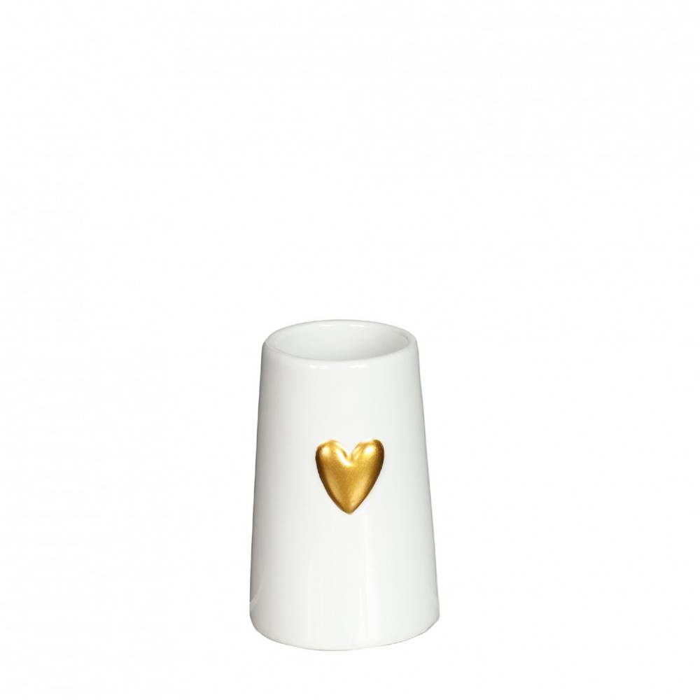 Keramik Vase Herz weiss/gold D06cm H09cm