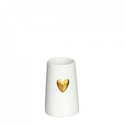 Keramik Vase Herz weiss/gold D06cm H09cm
