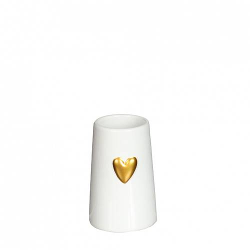 Keramik Vase Herz weiss/gold D06cm H09cm