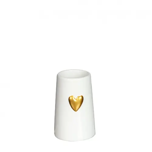 Keramik Vase Herz weiss/gold D06cm H09cm